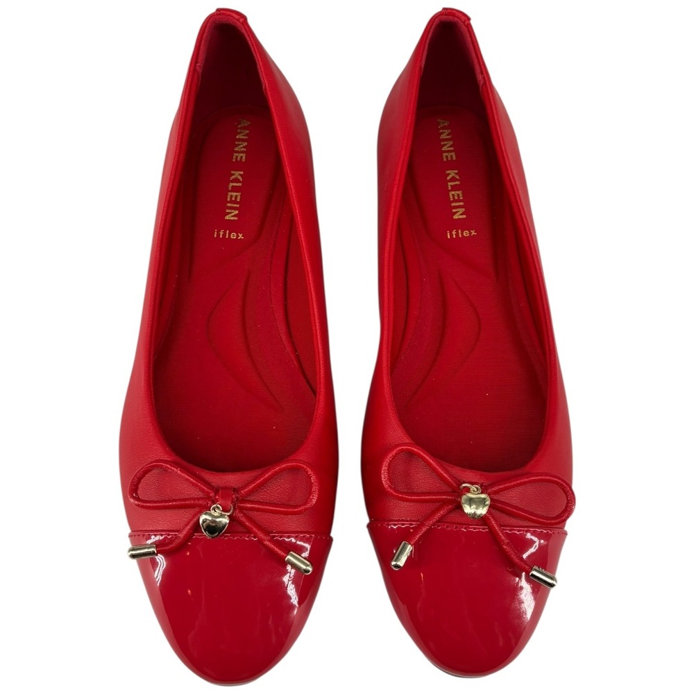 Anne Klein Luci Red Ballet Flats Bow Cap Toe iFlex Dressy Shoes 6M NIB - Picture 2 of 7